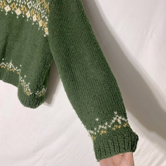 Handmade Hand Knit Green Yellow Open Front Cardigan XL - Picture 10 of 11